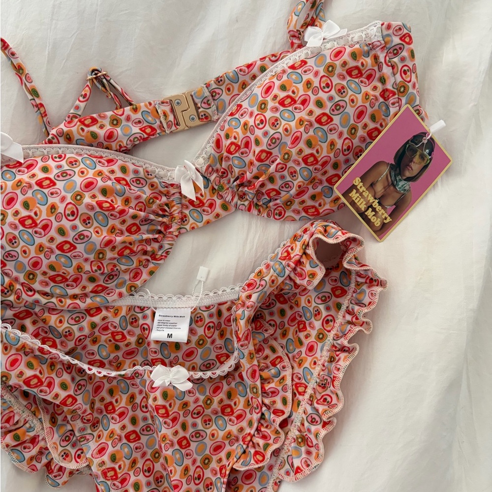 Strawberry Milk Mob Women’s Pink Patterned Set with Ruffle Briefs